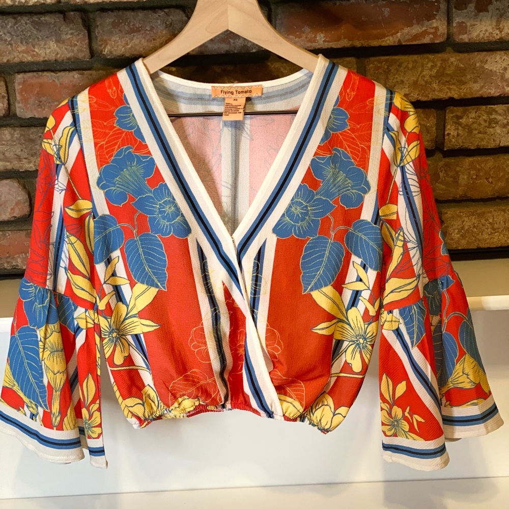 Flying Tomato red Kimono top, deep v, XS